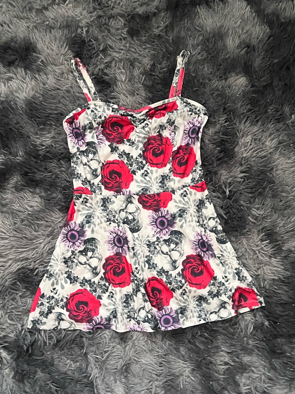 White Floral & Skull Print mini dress